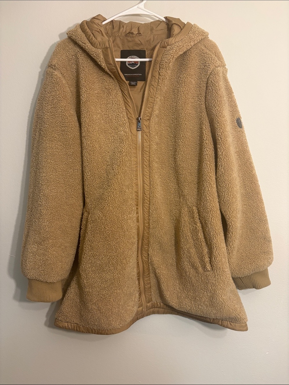 Hooded Teddy Jacket Madison Expedition Camel heavy weight warm zip front